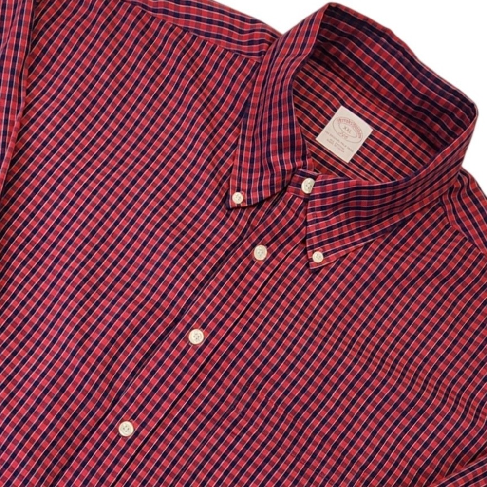 Brooks Brothers 346 Mens XXL Red Navy Blue Gingham Cotton Button Down Shirt